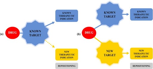 Figure 1. The different strategies of drug repurposing: on-target and off-target (Oliveira & Lang, 2018)